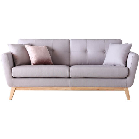 Canapé scandinave 3 places gris Hoga + 2 coussins