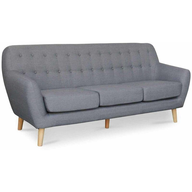 Canapé scandinave 3 places tissu gris VIKY