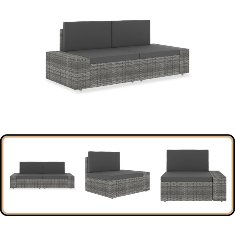 Canapé sectionnel 2 places Résine tressée Gris - Canapé De Jardin - Mobilier De Jardin - Sofa Extérieur - Ensemble Salon De Jardin - Résine Tressée