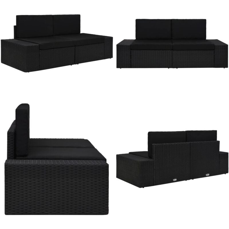 Canapé sectionnel 2 places Résine tressée Noir - Canapé De Jardin - Mobilier De Jardin - Sofa Extérieur - Ensemble Salon De Jardin - Résine Tressée