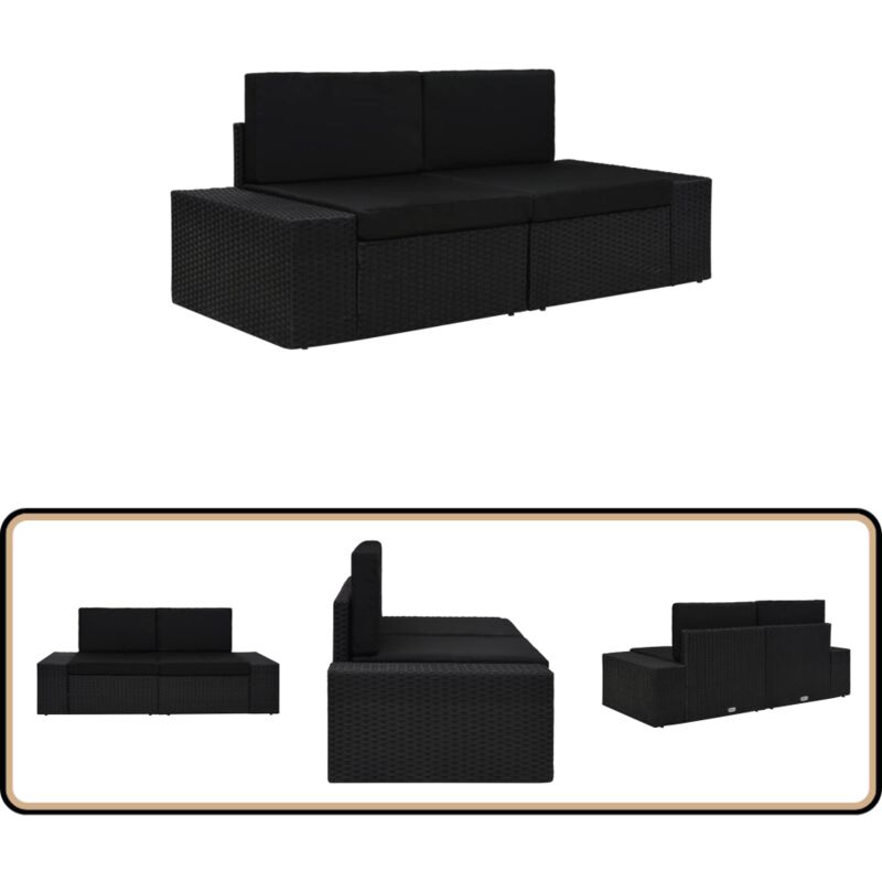 Canapé sectionnel 2 places Résine tressée Noir - Canapé De Jardin - Mobilier De Jardin - Sofa Extérieur - Ensemble Salon De Jardin - Résine Tressée