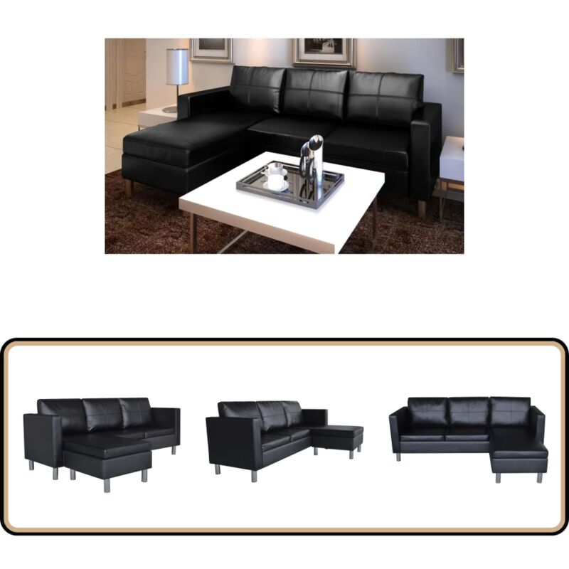 Vidaxl - Canapé sectionnel à 3 places Cuir synthétique Noir - Canapé Trois Places - Canapé Cuir Synthétique - Canapé Moderne - Canapé Design - Canapé