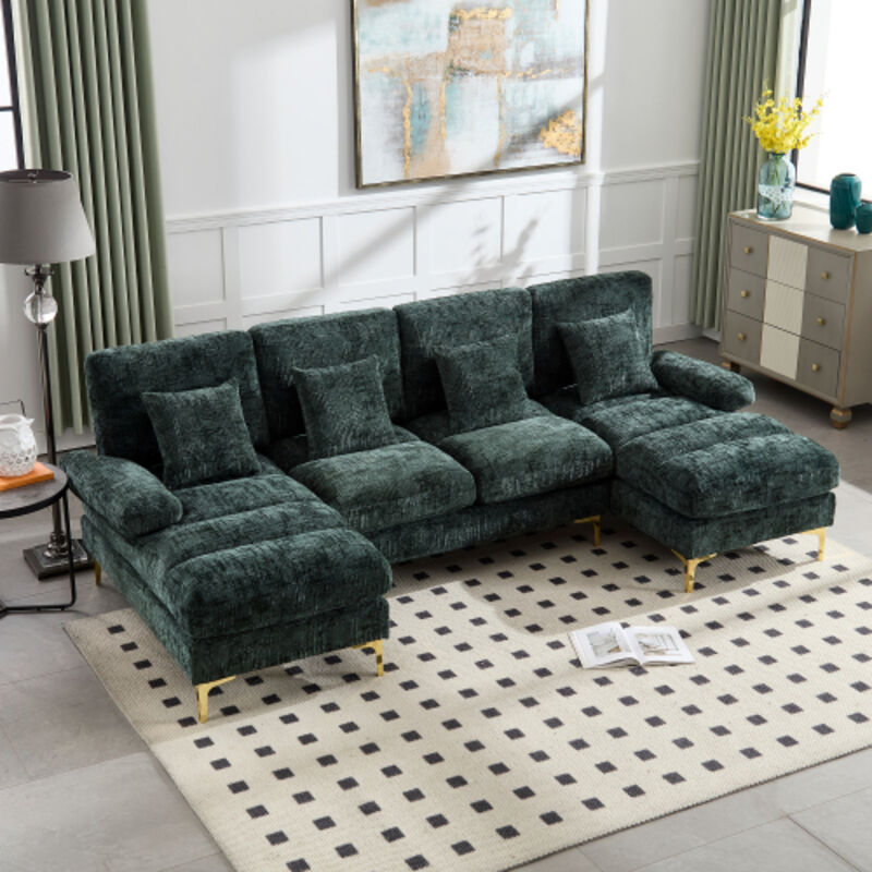 Canapé sectionnel moderne en forme de u en chenille avec deux sièges inclinables pour salon, chambre, bureau, appartement, villa, salon, maison près