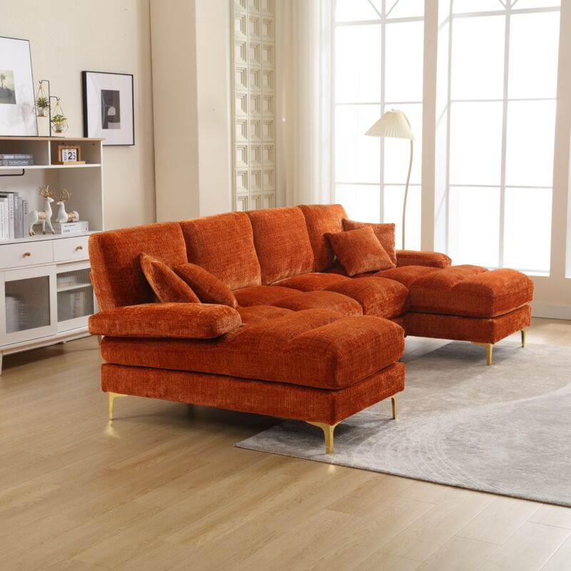 Okwish - Canapé sectionnel moderne en forme de u en chenille de grande taille avec deux sièges inclinables pour salon, chambre, bureau, appartement,