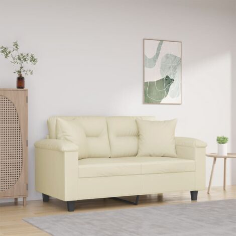 Canapé-Sofa 2 places avec oreillers crème 120 cm similicuir 183245