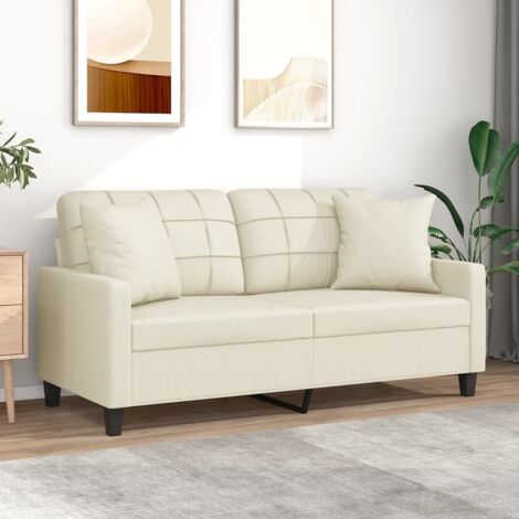 Canapé-Sofa 2 places avec oreillers crème 140 cm similicuir 820208