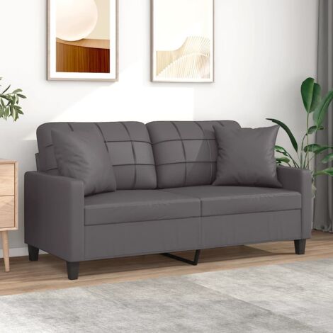 Canapé-Sofa 2 places avec oreillers décoratifs gris 140cm similicuir 608102