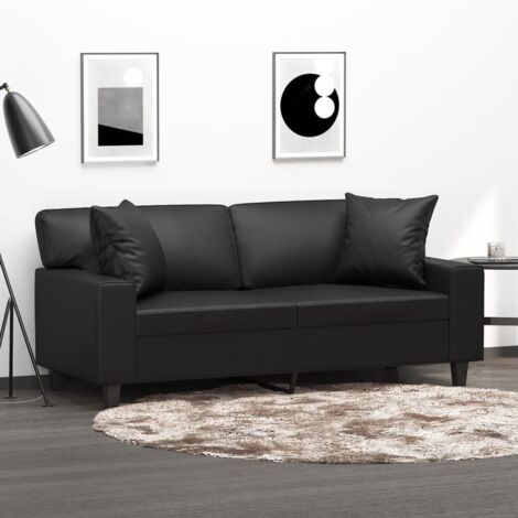 Canapé-Sofa 2 places avec oreillers décoratifs noir 140cm similicuir 372934