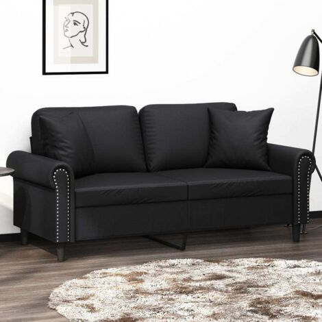 Canapé-Sofa 2 places avec oreillers décoratifs noir 140cm similicuir 559570