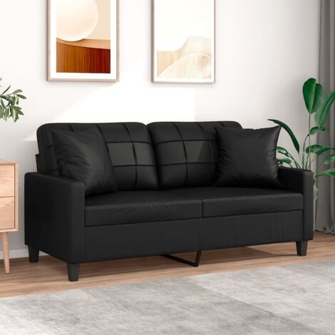 Canapé-Sofa 2 places avec oreillers décoratifs noir 140cm similicuir 639981