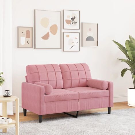 Canapé-Sofa 2 places avec oreillers décoratifs rose 120 cm velours 733956