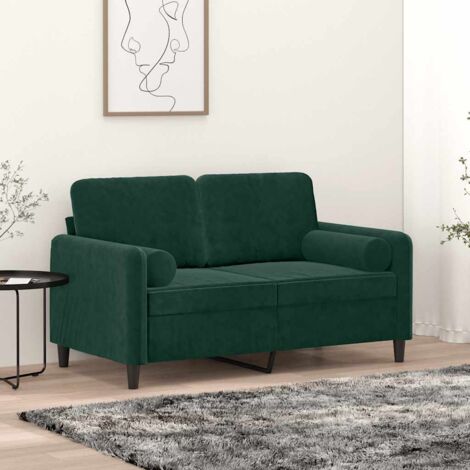 Canapé-Sofa 2 places avec oreillers vert foncé 120 cm velours 378587