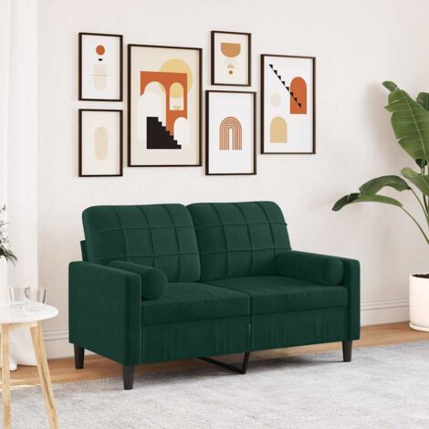 Canapé-Sofa 2 places avec oreillers vert foncé 120 cm velours 629719