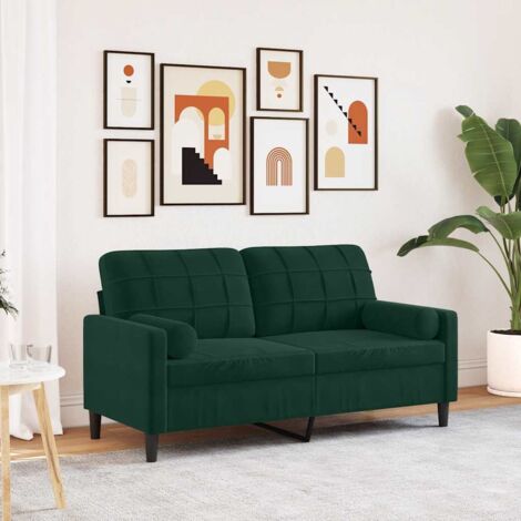 Canapé-Sofa 2 places avec oreillers vert foncé 140 cm velours 617602