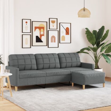 Canapé-Sofa à 3 places avec repose-pieds Gris foncé 210 cm Tissu