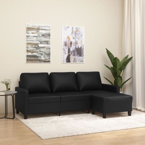 Canapé-Sofa à 3 places avec repose-pieds Noir 180 cm Similicuir 870309