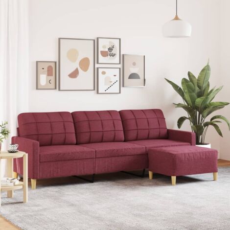 Canapé-Sofa à 3 places avec repose-pieds Rouge bordeaux 210 cm Tissu