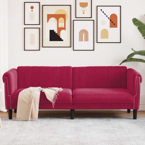 Canapé-Sofa à 3 places rouge bordeaux velours