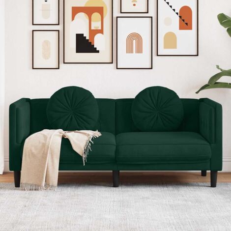 Canapé-Sofa avec coussins 2 places vert foncé velours