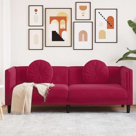 Canapé-Sofa avec coussins 3 places rouge bordeaux velours