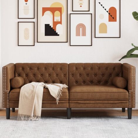 Canapé-Sofa Chesterfield avec traversins 2 places similicuir daim