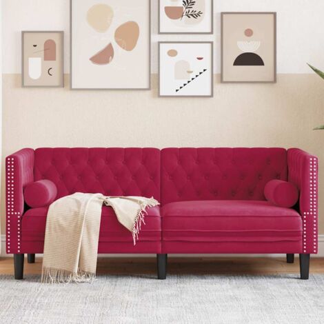 Canapé-Sofa Chesterfield avec traversins 2 places velours