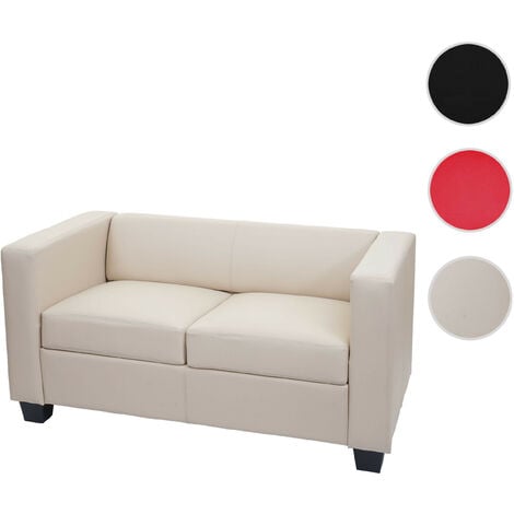 Canapé / sofa Lille, 2 places, 137x75x70cm, cuir reconstitué, crème