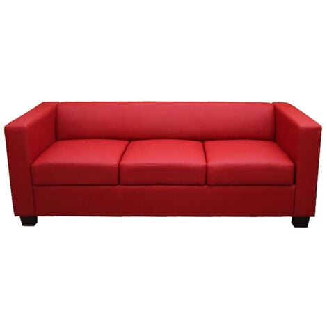 Canapé / sofa Lille, 3 places, 191x75x70cm, simili-cuir, rouge