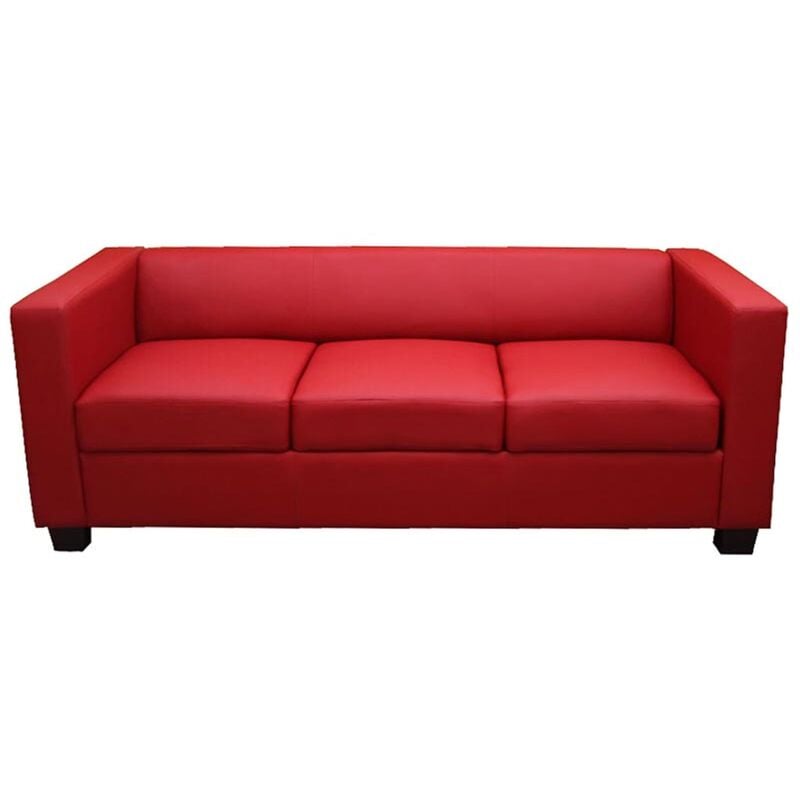 HHG - Canapé / sofa Lille, 3 places, 191x75x70cm, simili-cuir, rouge