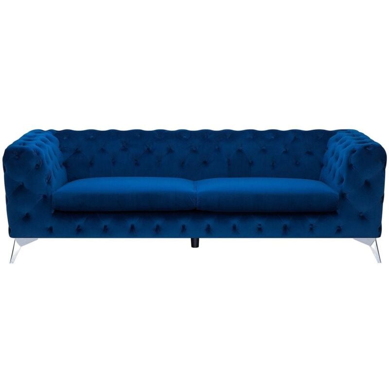 Beliani - Canapé Fixe 3 Places Capitonné en Velours Bleu Foncé de Qualité Idéal pour Salon au Design Glamour et Traditionnel