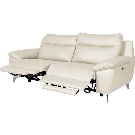 Canapé taille 2 places avec 2 relax en 100% tout cuir épais de luxe italien avec 2 relax électriques, PERINI, blanc cassé