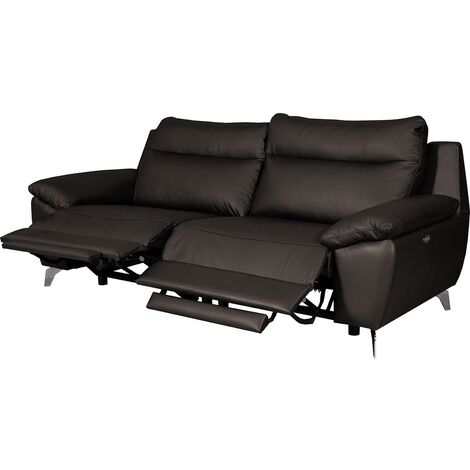 Canapé taille 2 places avec 2 relax en 100% tout cuir épais de luxe italien avec 2 relax électriques, PERINI, chocolat