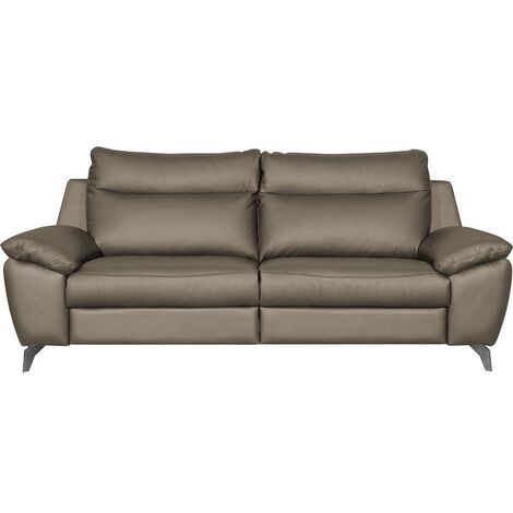 Canapé taille 3 places avec 2 relax en 100% tout cuir épais de luxe italien avec 2 relax électriques, PERINI, couleur taupe