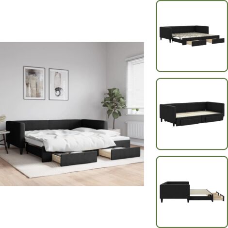 Canapé transformable - vidaXL Lit de jour avec gigogne et tiroirs sans matelas noir 100x200cm - Lit d'appoint