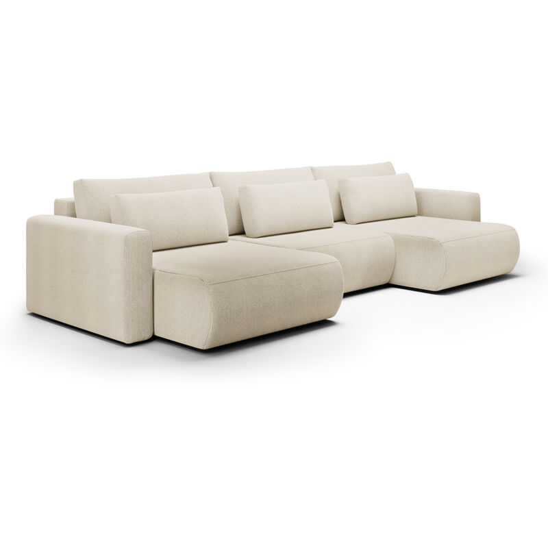 Petits-meubles - Canapé u 4 places convertible coffre Evy Beige