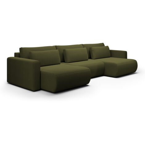 Canapé U 4 places convertible coffre Evy Vert Sapin