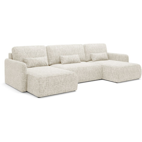 Canapé U convertible 4 places avec coffre Lazare Blanc cassé