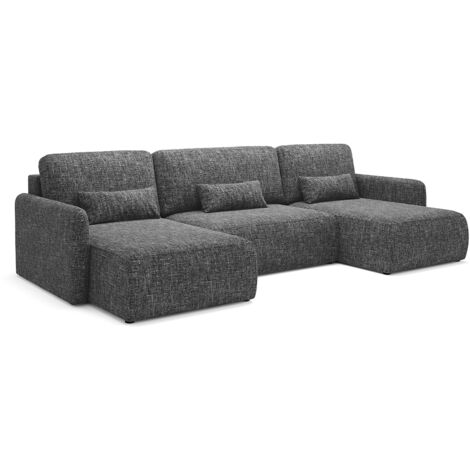 Canapé U convertible 4 places avec coffre Lazare Gris foncé