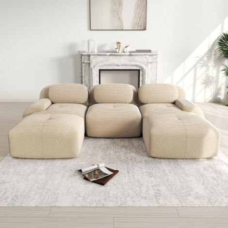 Canapé U Modulaire en Corduroy Premium, Sans Cadre, Anti-Glisse, Ergonomique et Extra-Large
