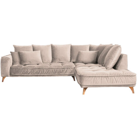 Canapé Velours Angle Droit Beige Altamo - 4 Places