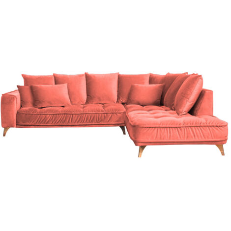Canapé Velours Angle Droit Rose Altamo - 4 Places
