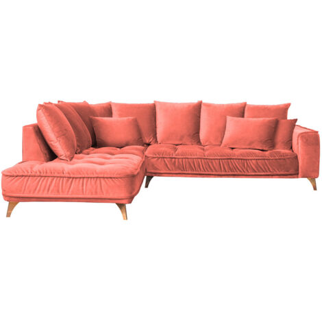 Canapé Velours Angle Gauche Rose Altamo - 4 Places