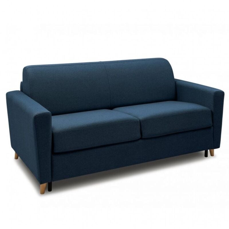 Canapé VIRGOLA convertible express matelas 16 cm sommier métallique 140 cm tissu tweed bleu