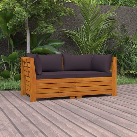 Canapé，Banquette de jardin 2 places avec coussins Bois d'acacia massif FGYH74174 MaisonChic