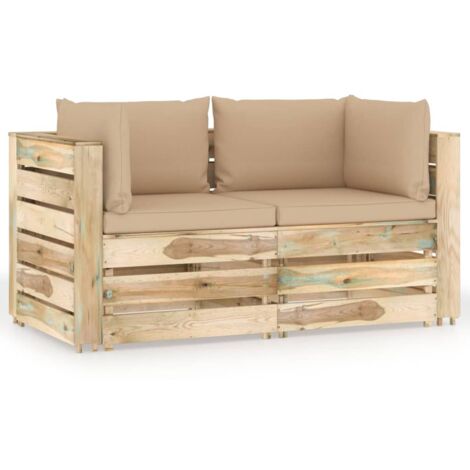 Canapé，Banquette de jardin 2 places avec coussins Bois imprégné de vert FGYH24194 MaisonChic