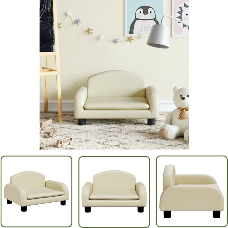 The Living Store Canapé pour enfants crème 50x40x30 cm similicuir - Canapé Enfant - Canapé Bébé - Mobilier Enfant - Décoration Chambre Enfant