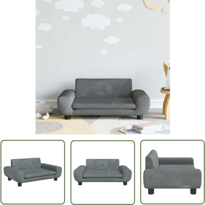 The Living Store Canapé pour enfants gris foncé 70x45x33 cm velours - Canapé Enfant - Canapé Bébé - Mobilier Enfant - Meubles Pour Enfants - Fauteuil