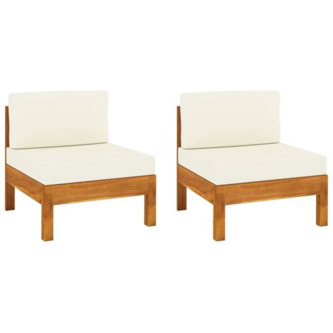 Canapés centraux 2 pcs Canapé fixe  Canapé scandinave Sofa avec coussins blanc crème Acacia solide 13941