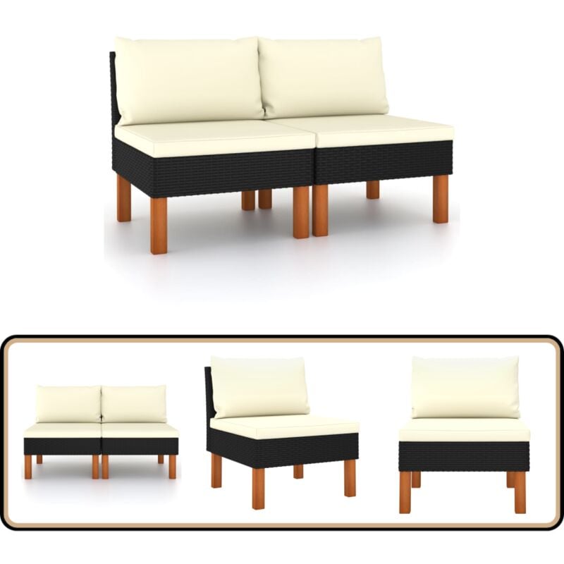Canapés centraux 2 pcs Résine tressée et bois d'eucalyptus - Canape De Jardin - Meubles De Jardin - Salon De Jardin - Set De Salon De Jardin
