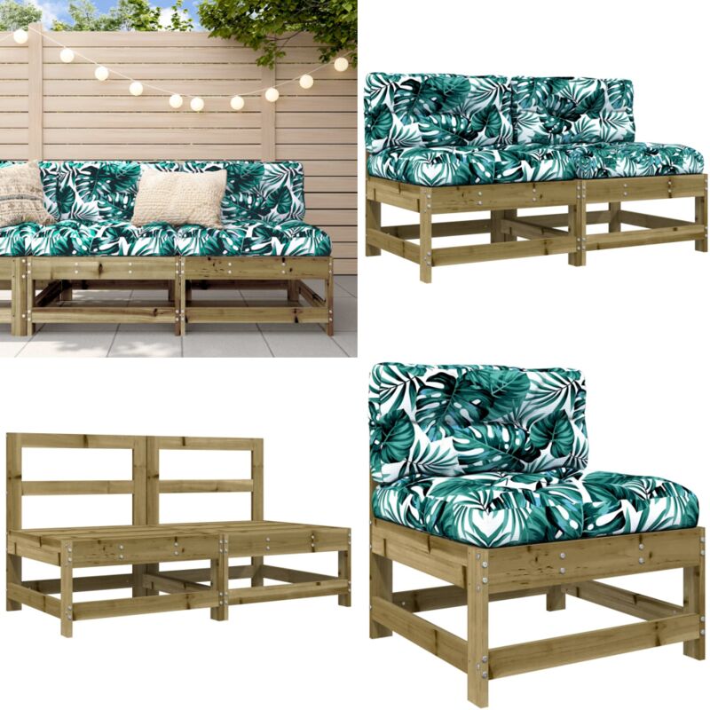 Canapés centraux avec coussins 2 pcs bois de pin imprégné - Canape De Jardin - Mobilier De Jardin - Canapé Extérieur - Meubles De Jardin - Canapé